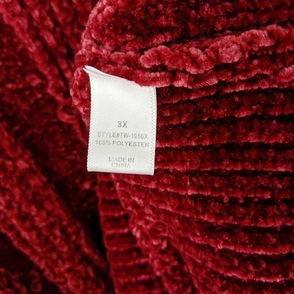 Zenana Premium Sweater Women's 3x Maroon Red Chenille Puffy Popcorn Style Soft - Picture 4 of 7